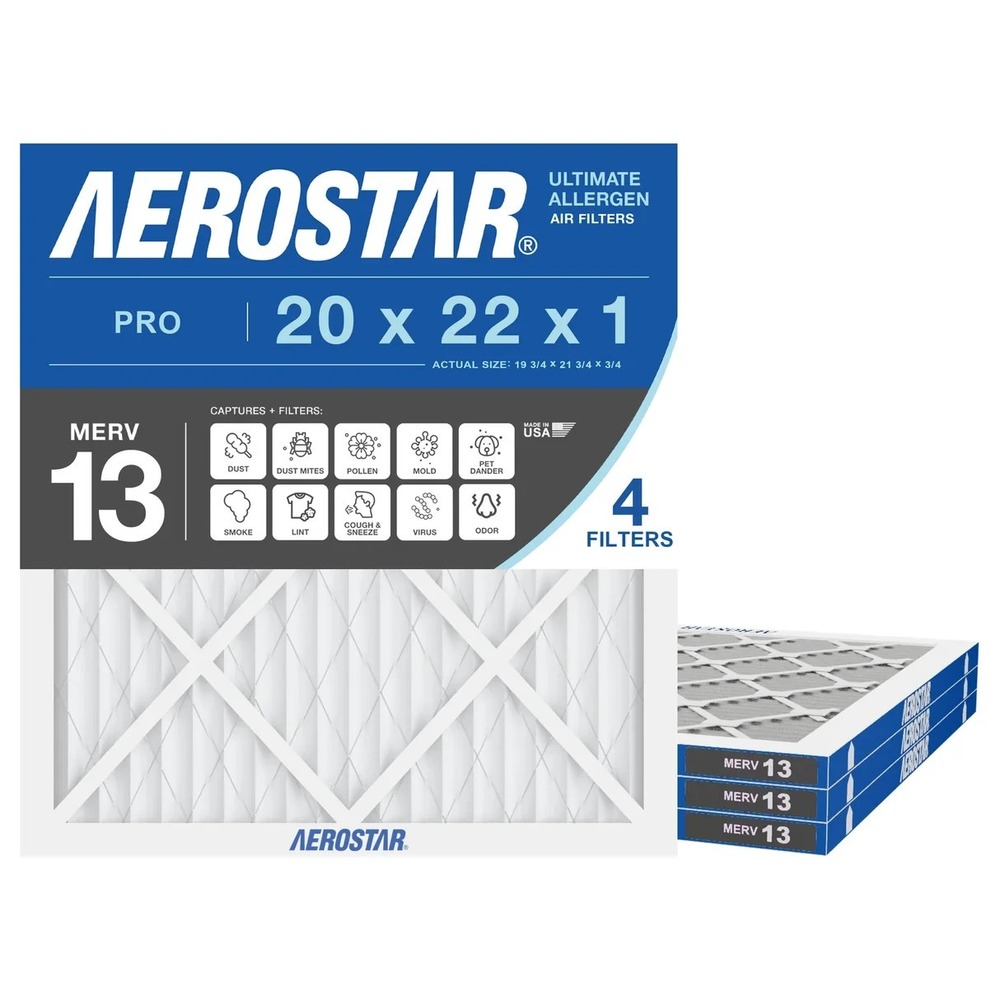Aerostar 20x22x1 MERV 13 Pleated HVAC Air Filter (Case of 4) | 19.875 x 21.5 x 1